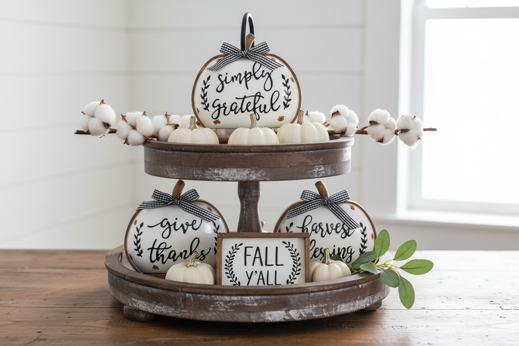 Harvest Sign Pumpkin with Bow – Lifestyle