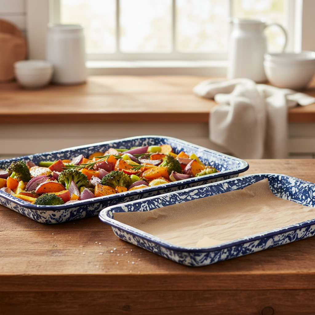 Cobalt Swirl Quarter Sheet Trays Lifestyle