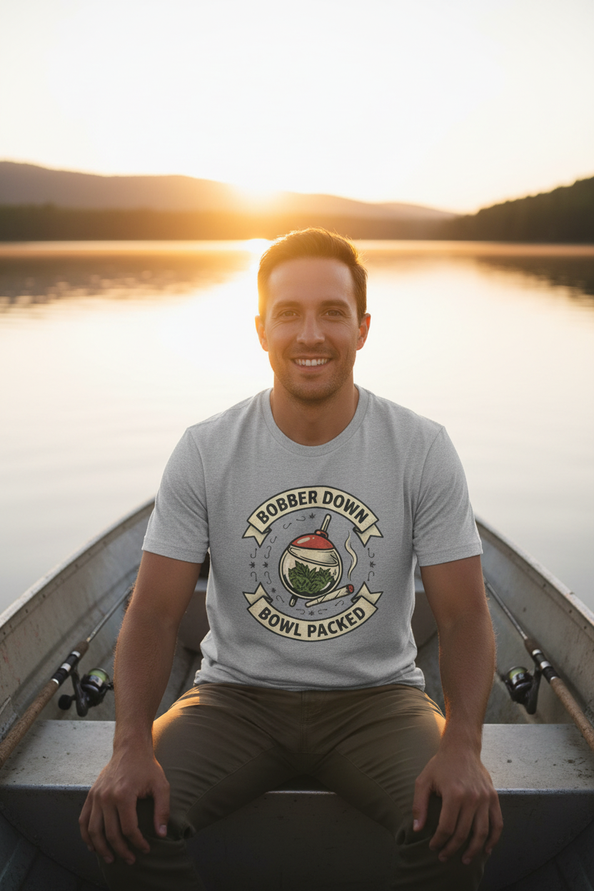 Bobber Down Bowl Packed T-Shirt lifestyle photo - person in fishing boat