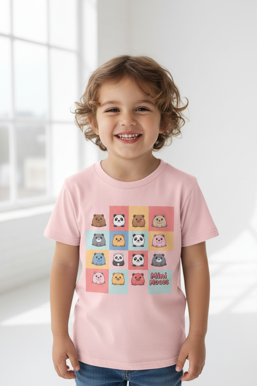 Kids Tee — Mini Paws Grid — Pink on Kid