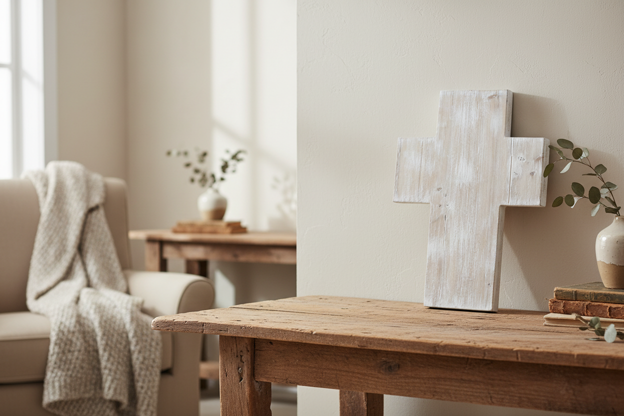 Large Whitewashed Wood Cross