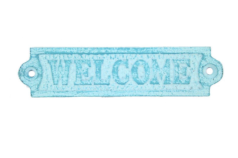 Rustic Light Blue Cast Iron Welcome Sign 6"