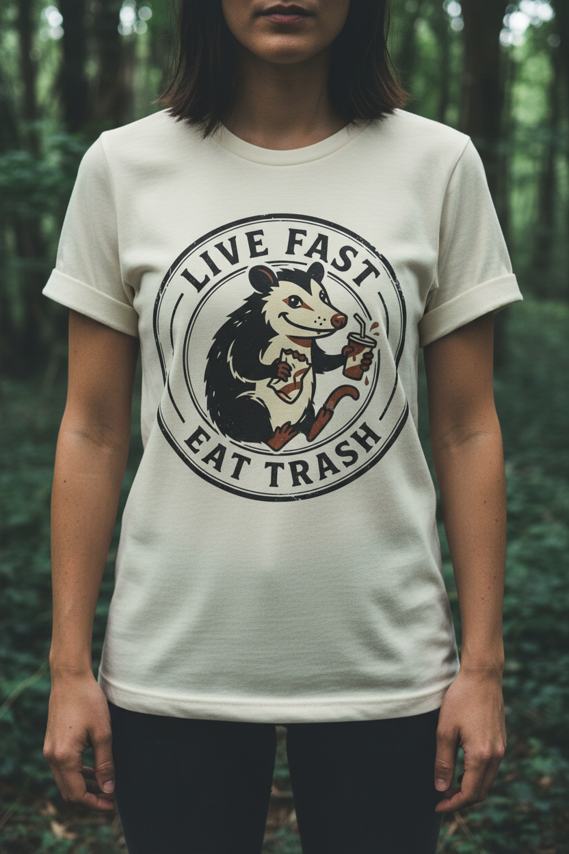 Live Fast Eat Trash Tee - Graphic Front & Center