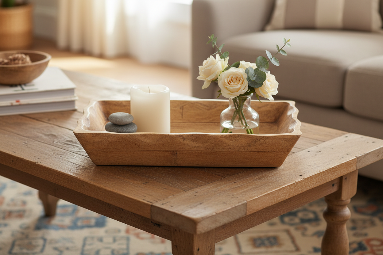 Mango Wood Scalloped Edge Tray Lifestyle