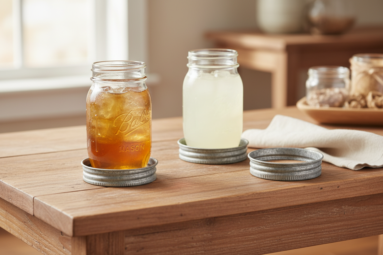 Mason Jar Lid Coasters Galvanized Lifestyle