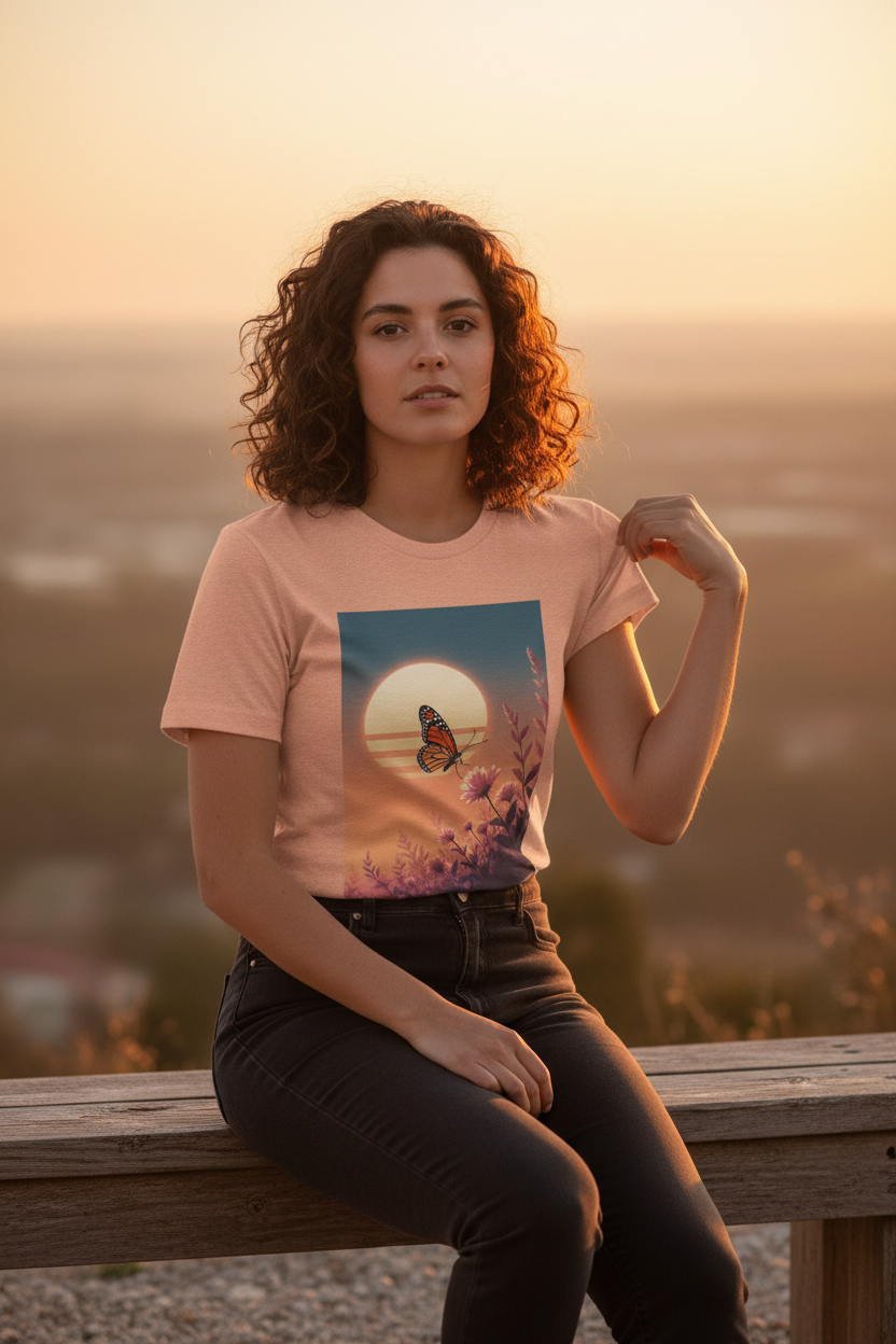 Monarch Sunset Tee - Heather Peach Lifestyle Image