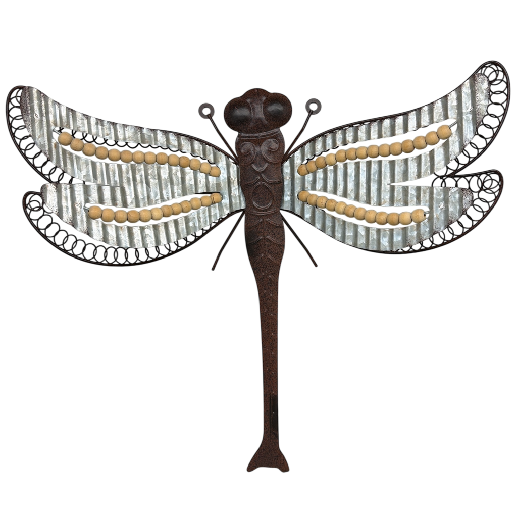 Galvanized Dragonfly Wall Decor With Bead Accents
