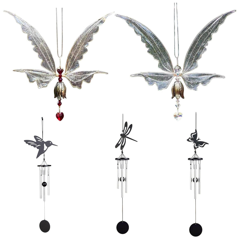 Crystal Guardian Angel Wing Sun Catcher with Wind Chimes