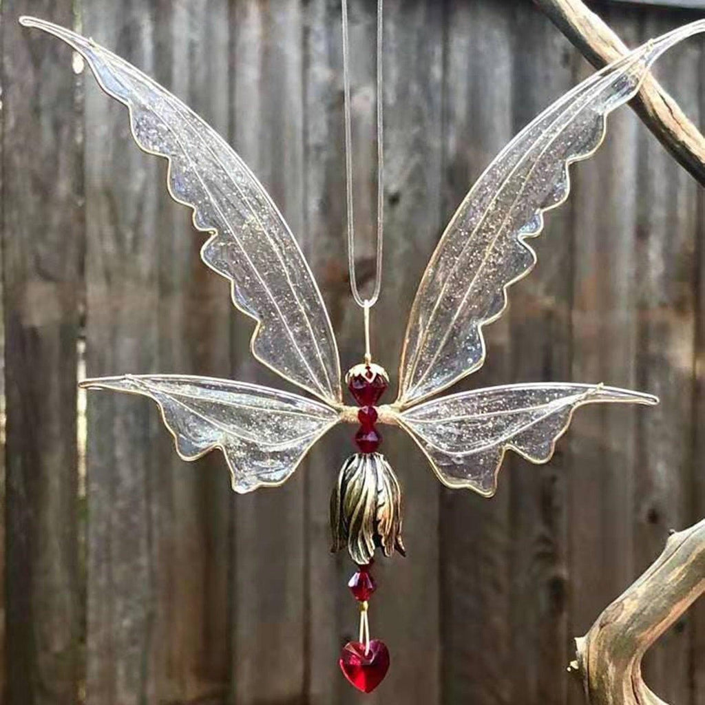Crystal Guardian Angel Wing Sun Catcher with Wind Chimes