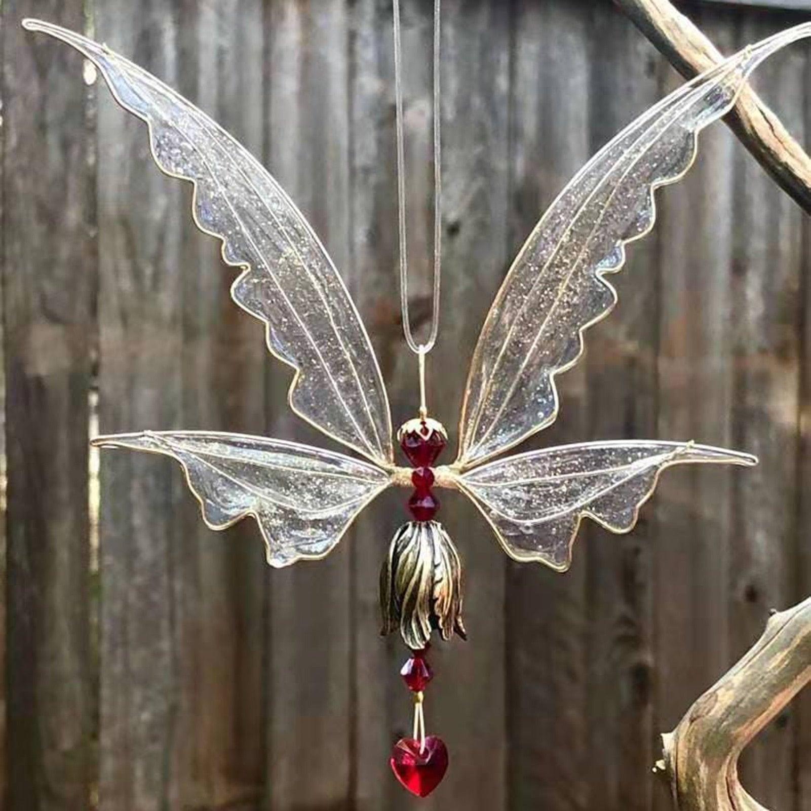 Crystal Guardian Angel Wing Sun Catcher with Wind Chimes