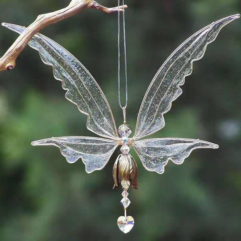 Crystal Guardian Angel Wing Sun Catcher with Wind Chimes