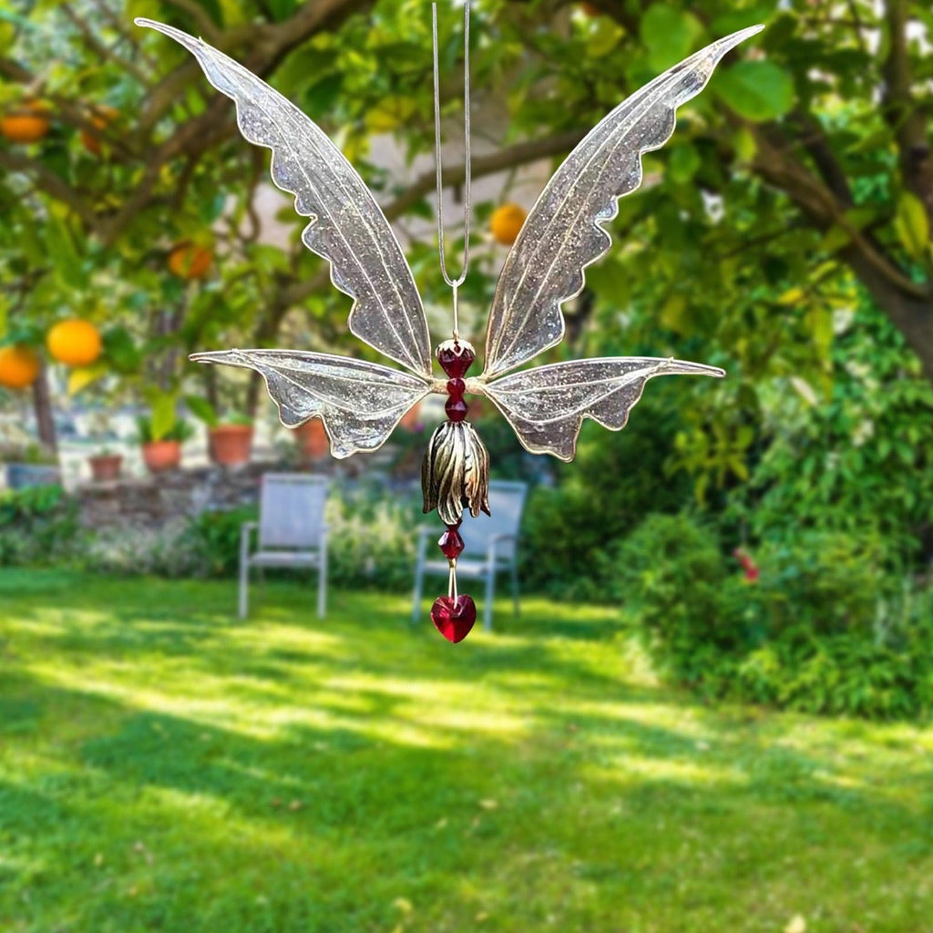 Crystal Guardian Angel Wing Sun Catcher with Wind Chimes