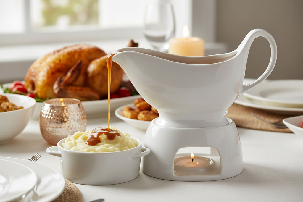 Nucookery Porcelain Gravy Boat with Warmer Lifestyle