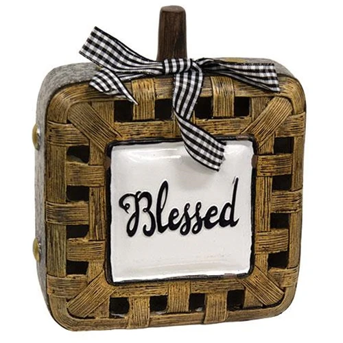 Resin Woven Basket Look Square Pumpkin