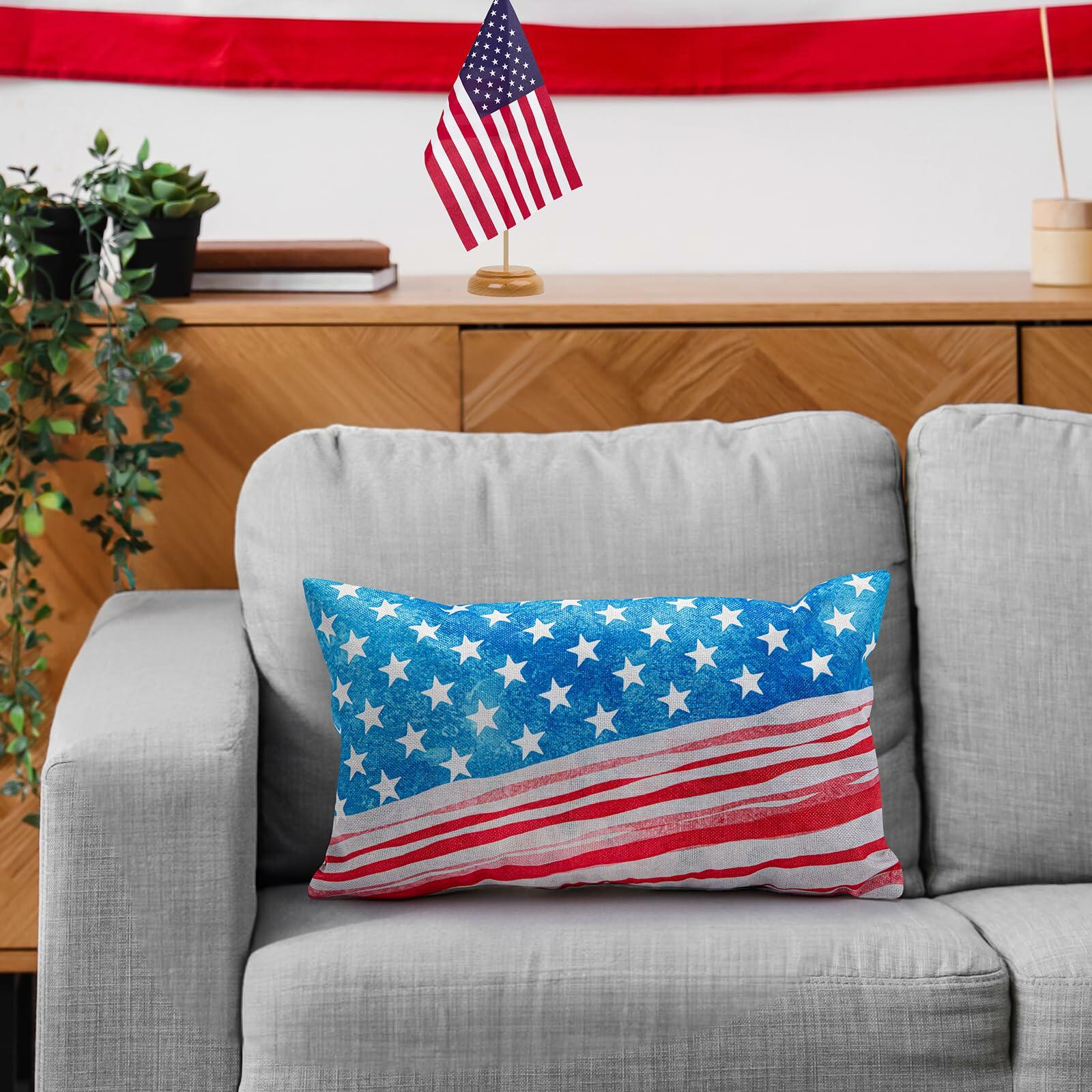 Patriotic USA Throw Pillow Cover 20x12"