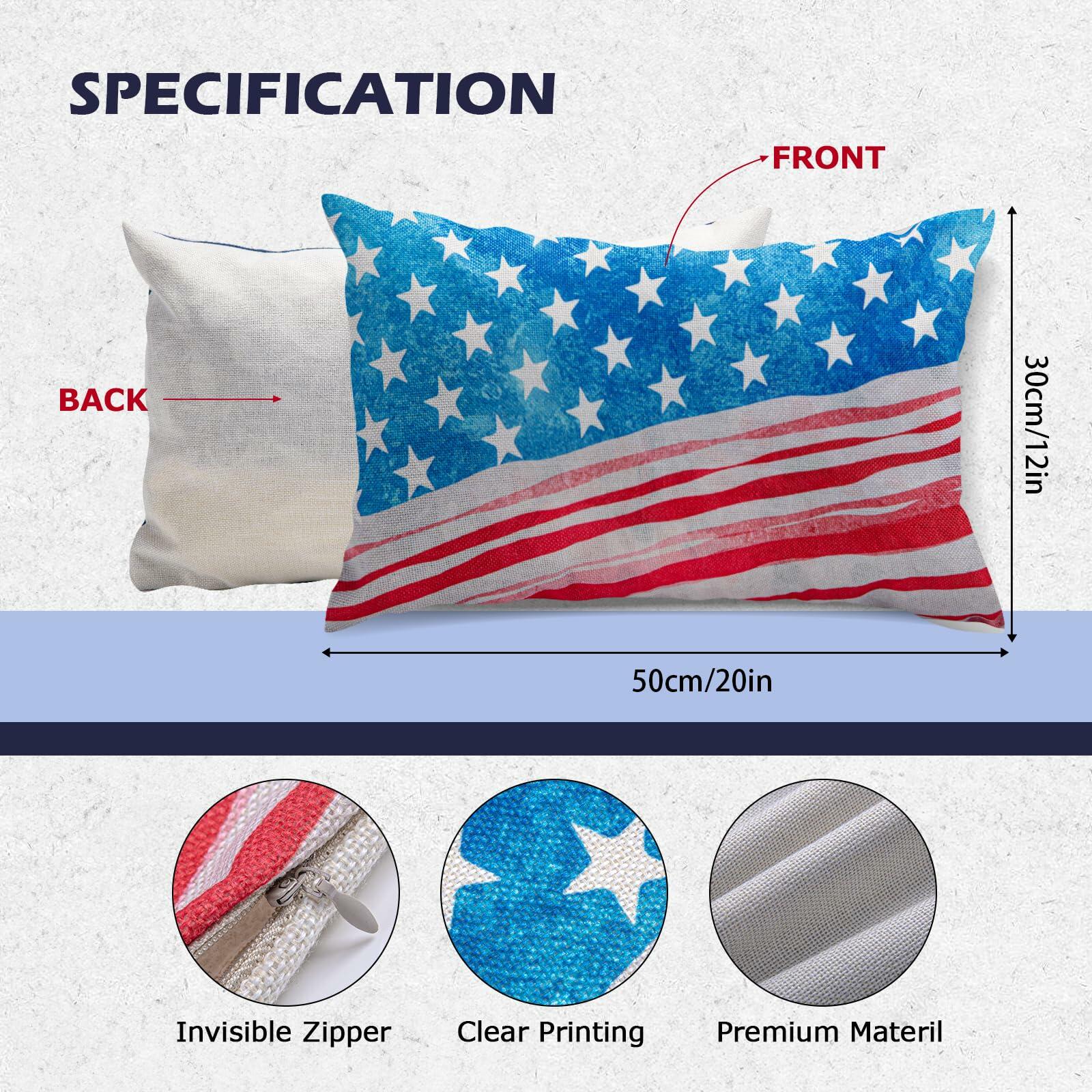 Patriotic USA Throw Pillow Cover 20x12"