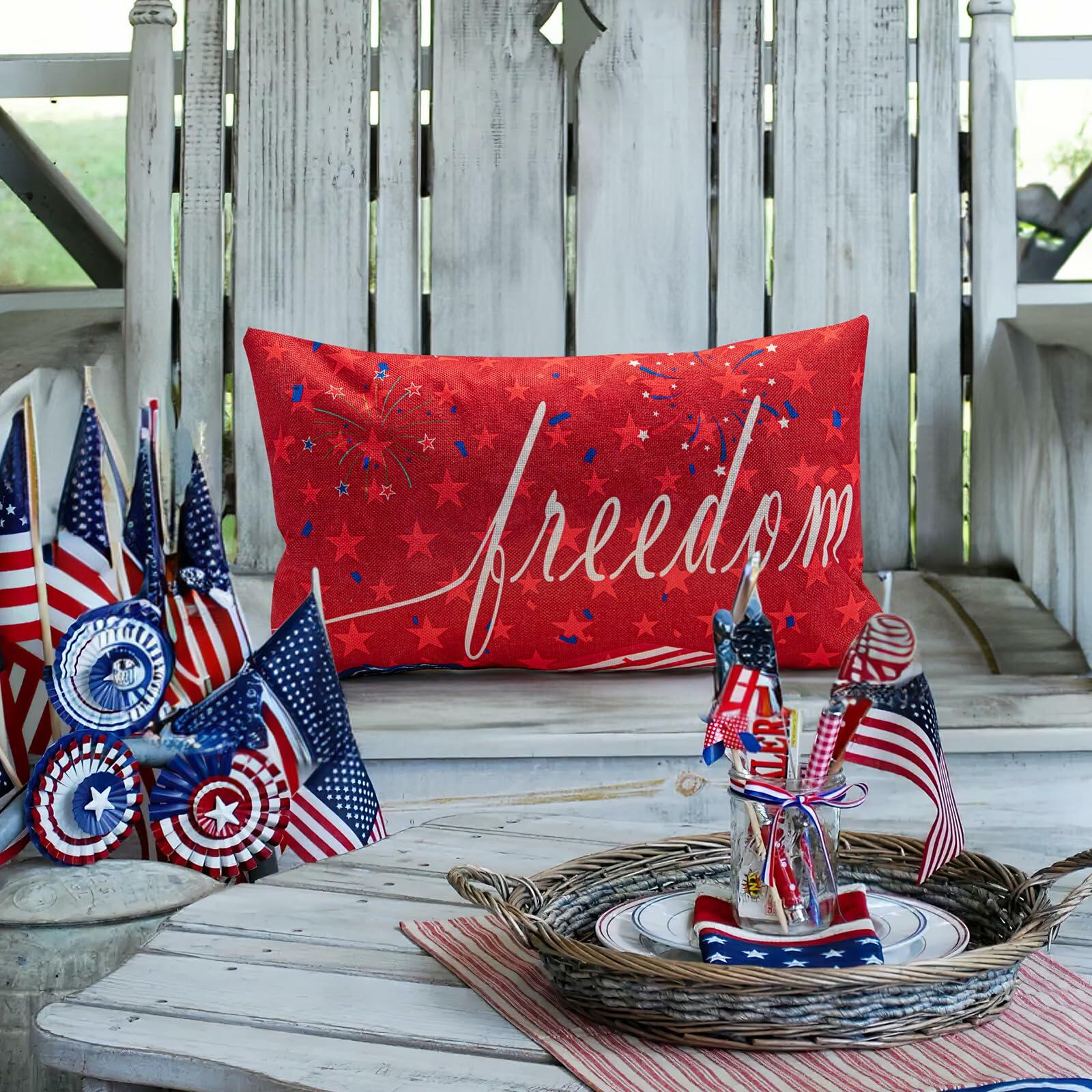 Freedom Patriotic Pillow Cover 20x12"