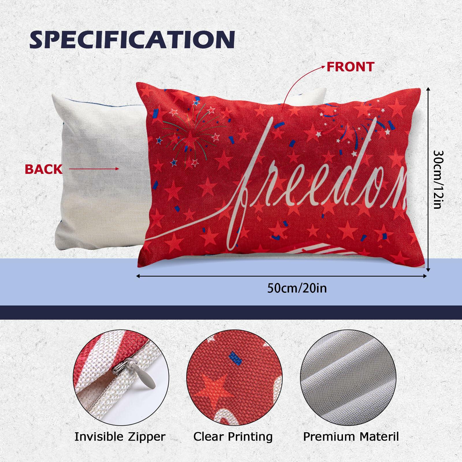 Freedom Patriotic Pillow Cover 20x12"