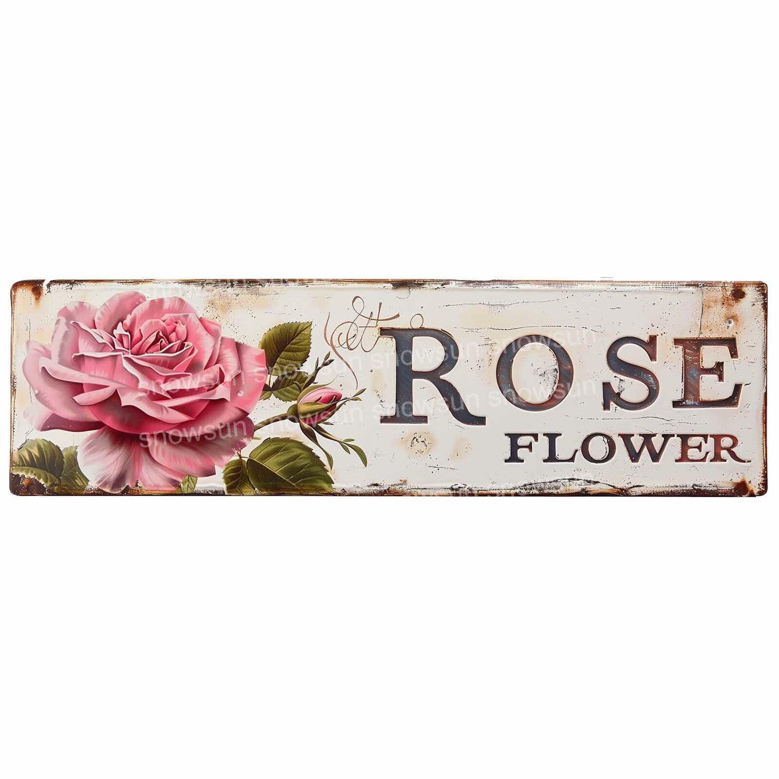 Pink Rose Vintage Metal Tin Sign 4x16"