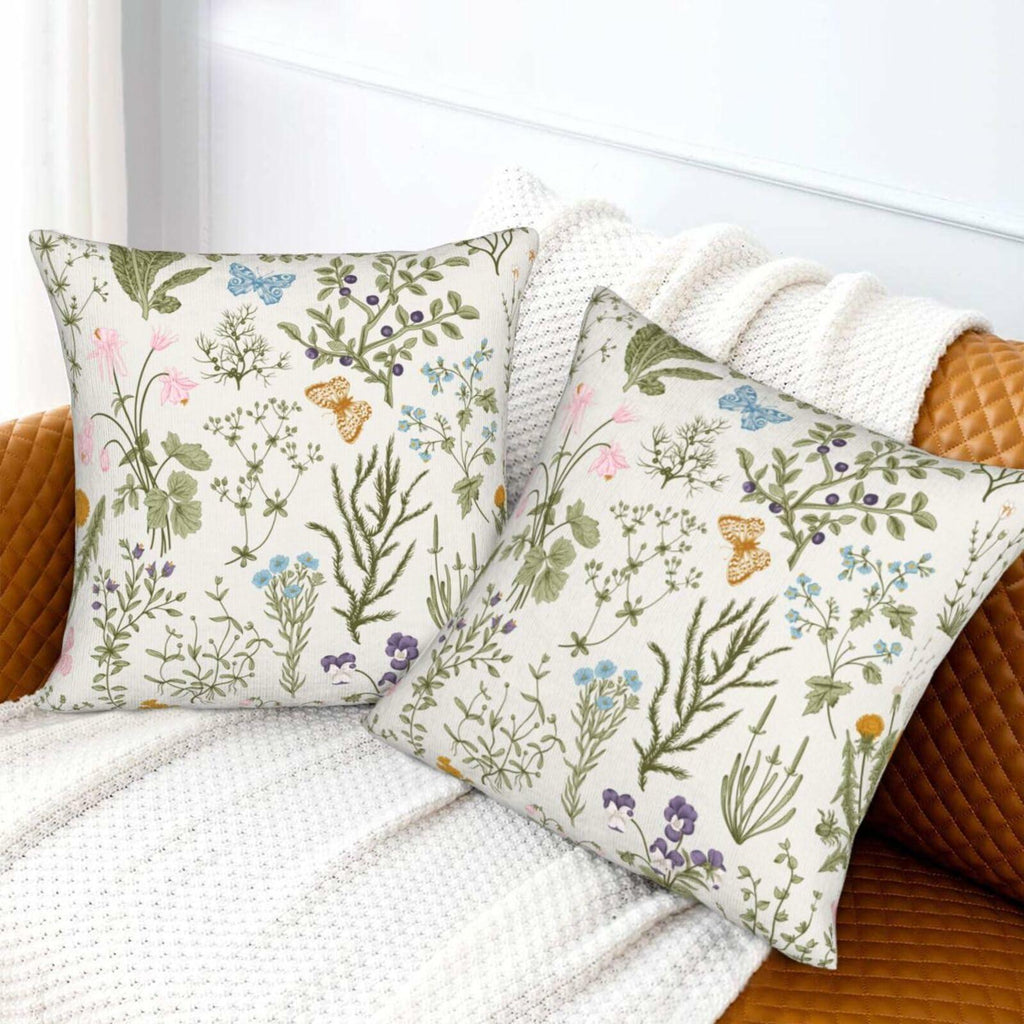 Sage Green Floral Pillow Covers 18x18" – Set of 2