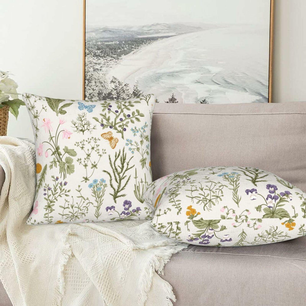 Sage Green Floral Pillow Covers 18x18" – Set of 2