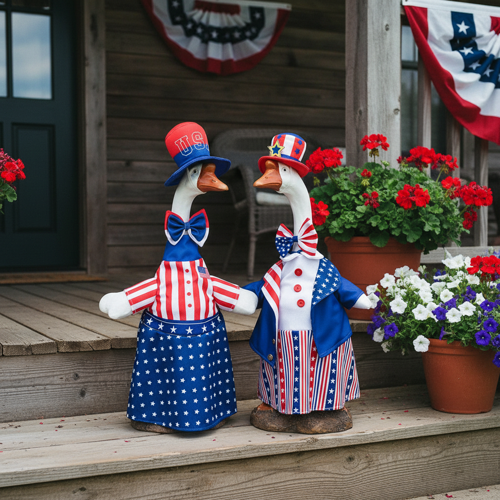 Patriotic American Flag Porch Goose – Ultra Realistic