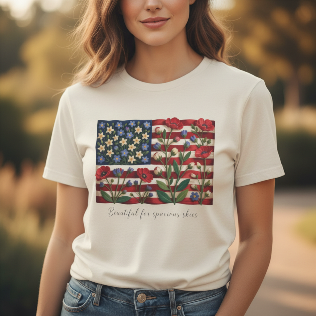 Patriotic Floral Flag Tee - Product Image