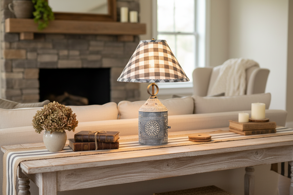 Paul Revere Lamp with Gray Check Shade