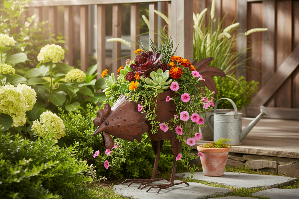 Pecking Rooster Planter Lifestyle Image