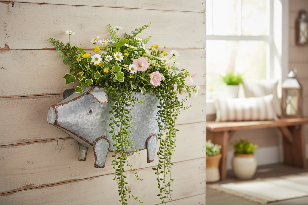 Pig Galvanized Wall Planter Lifestyle Image