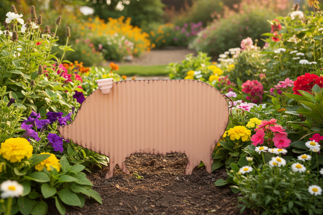 Pig Garden Stake - Peeking from Garden