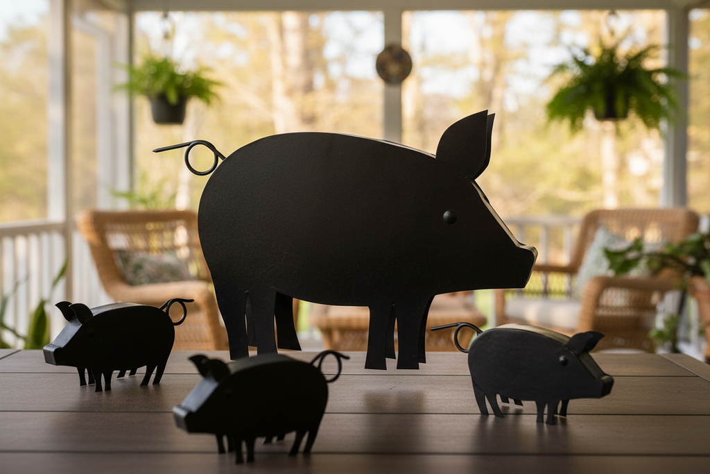Pig with Piglets Sculpture Close Up Porch