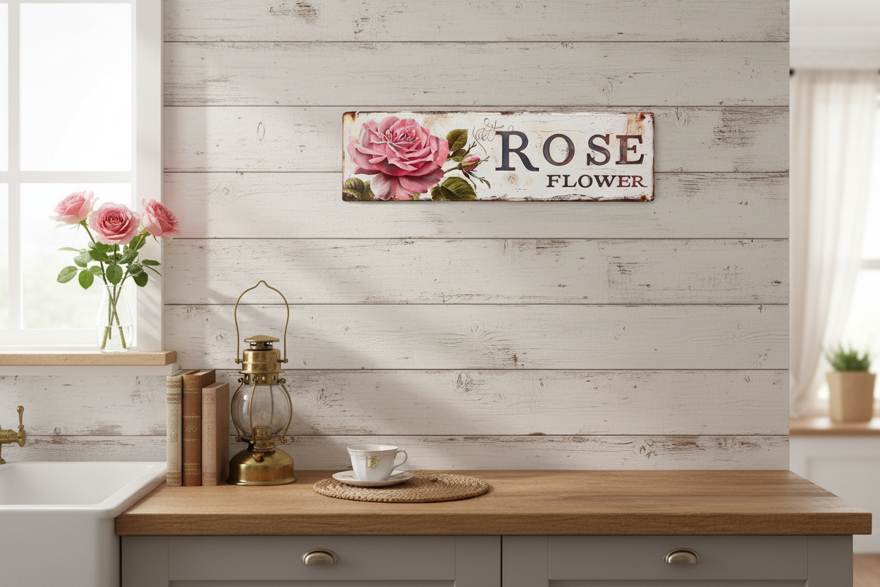 Pink Rose Tin Sign Lifestyle Image