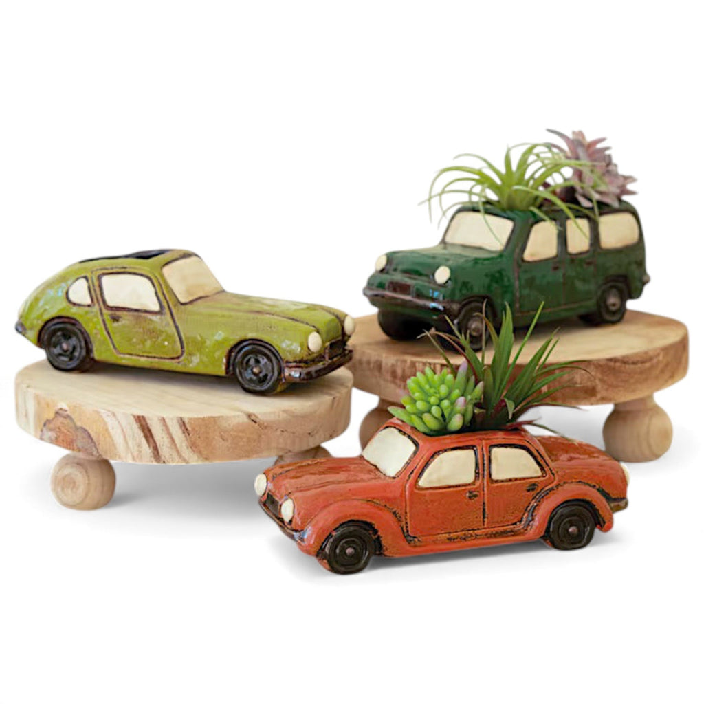 Vintage Car Ceramic Planter – Distressed Glazed Succulent Pot