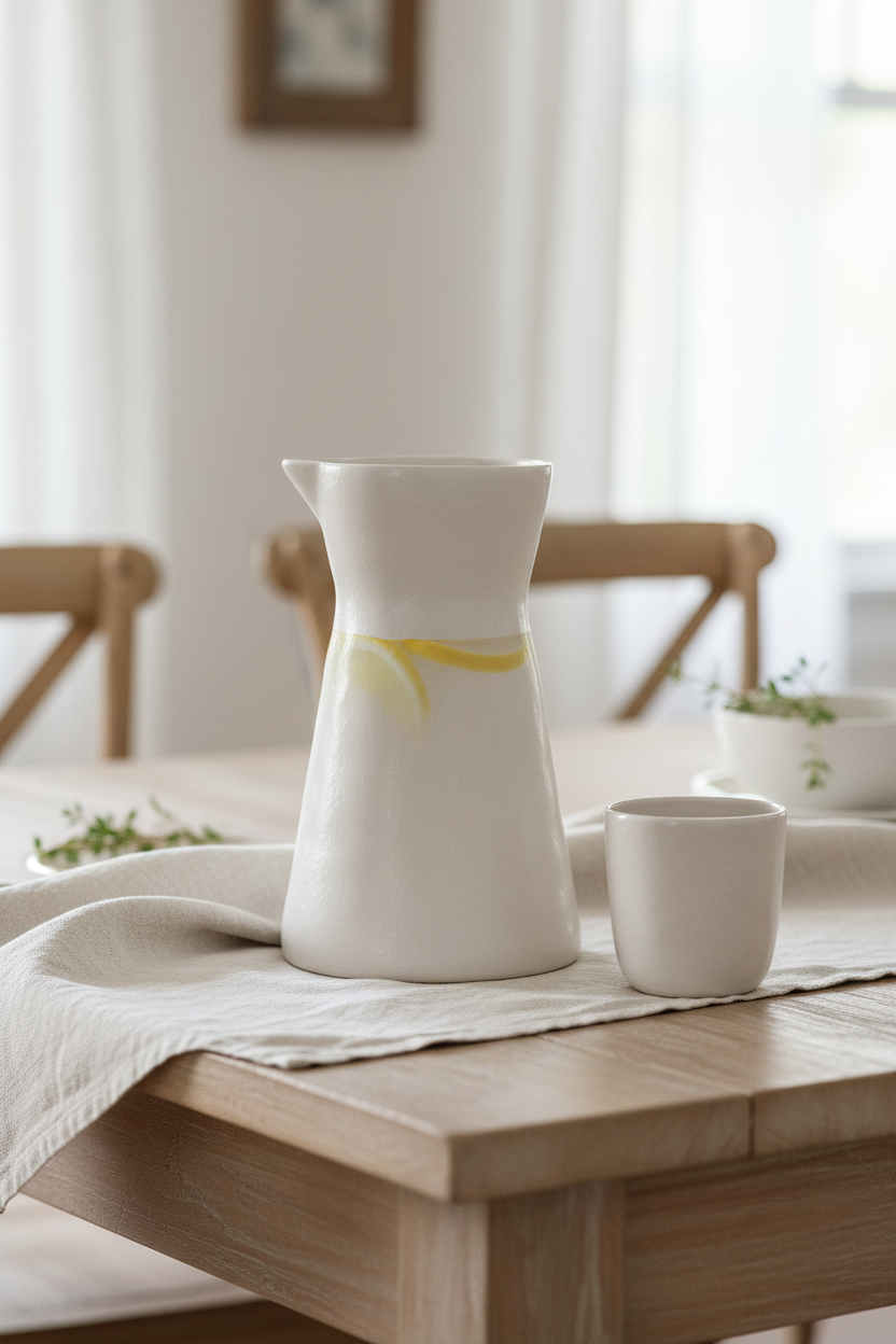 Rugueux Stoneware Carafe Pitcher Pearl Lifestyle