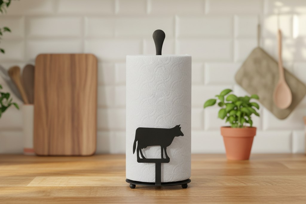 Rustic Cow Paper Towel Holder Lifestyle