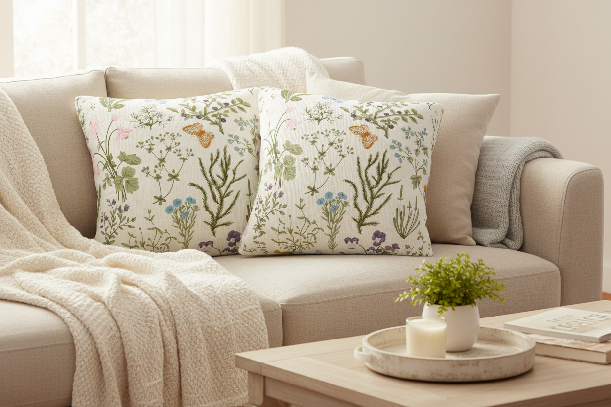 Sage Green Floral Pillow Covers Lifestyle Image