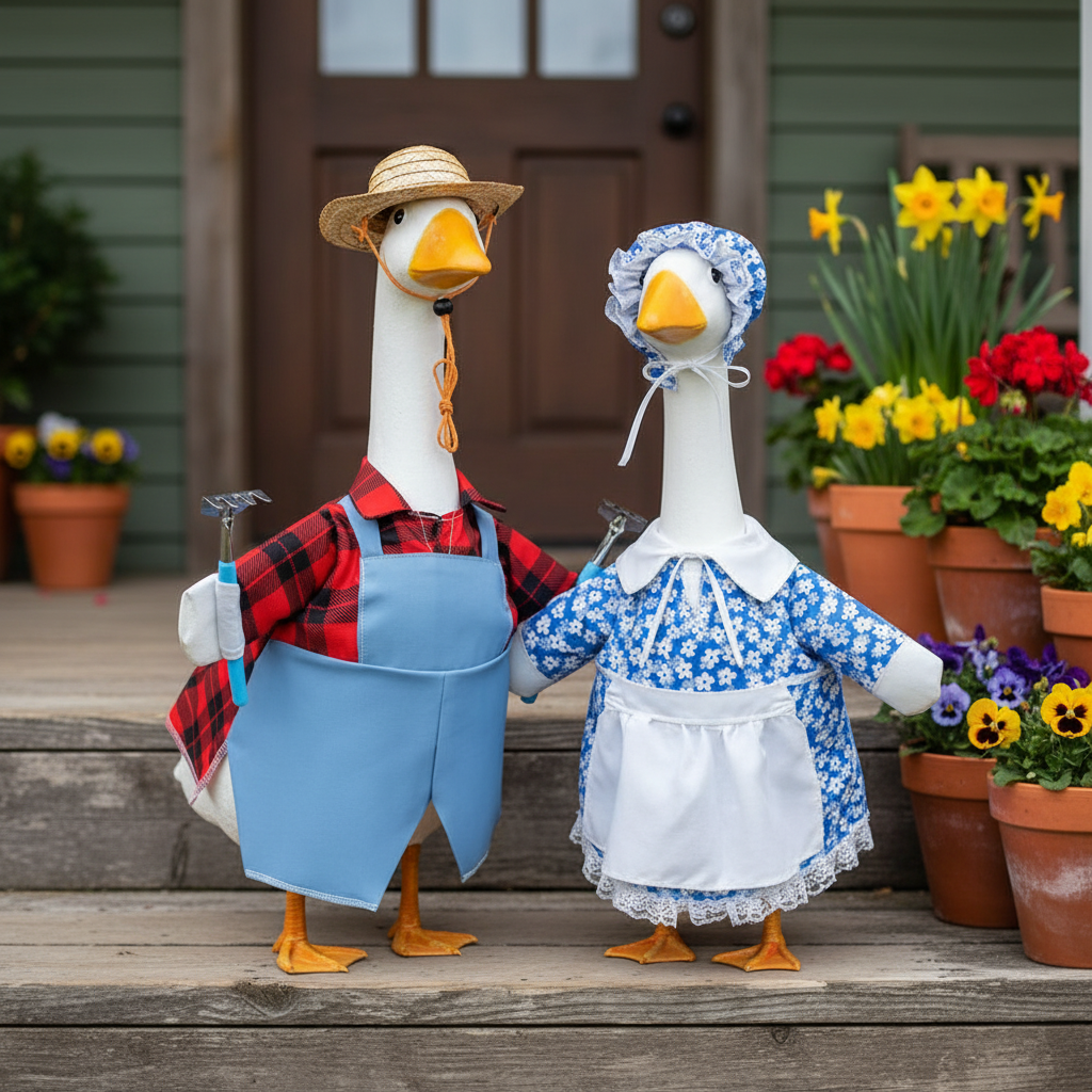 Spring Farmer Porch Goose – Set of 2 Ultra Realistic