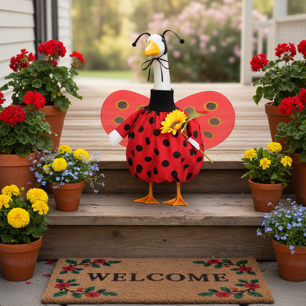Spring Ladybug & Sunflower Goose – Porch Scene