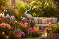 Standing Tall Galvanized Flamingo Statue Lifestyle
