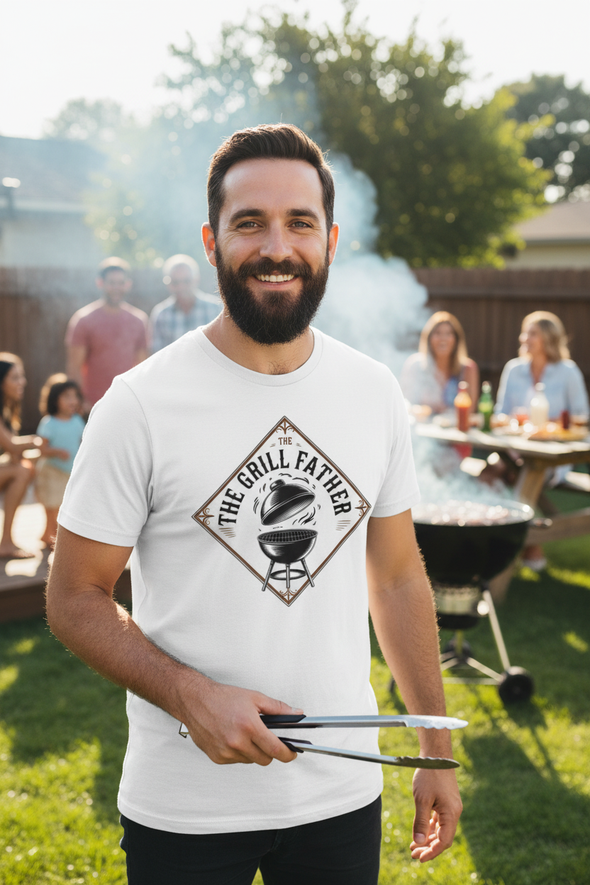 The Grill Father Tee on a Dad