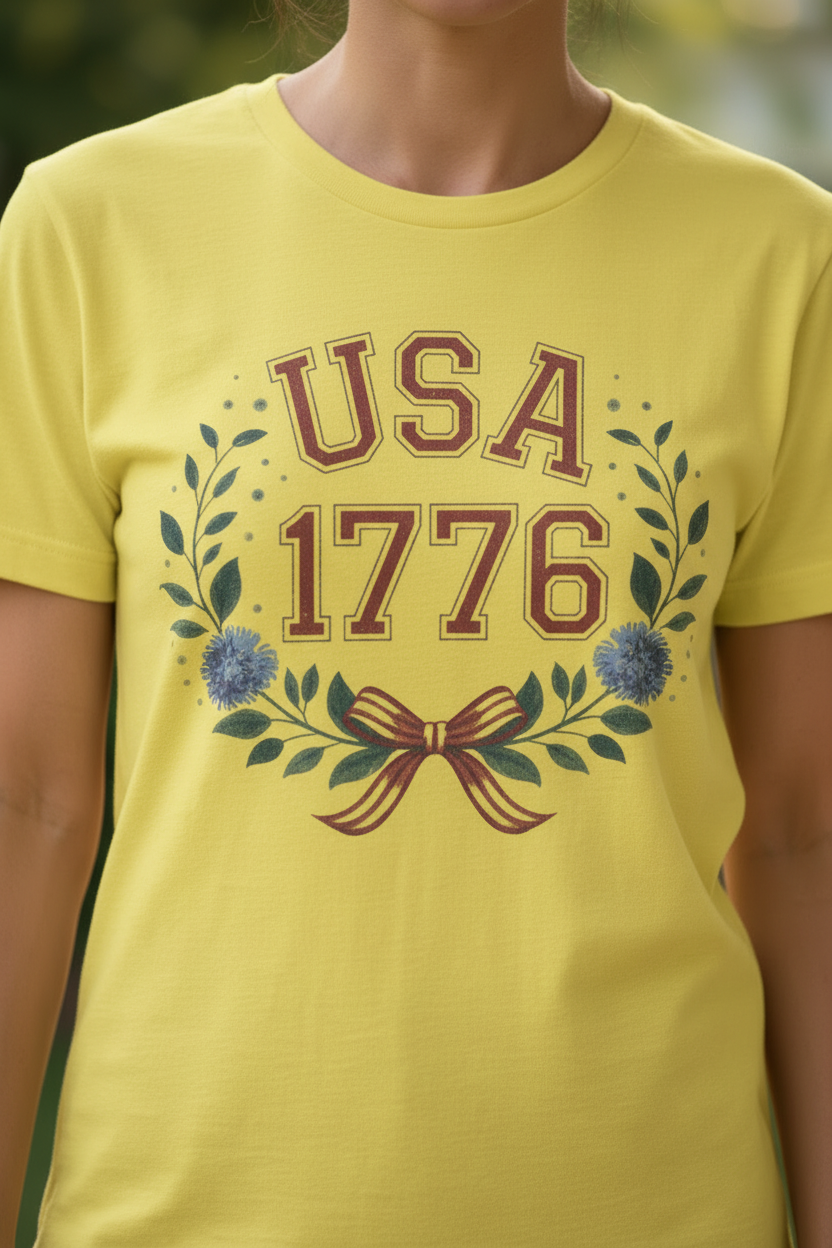 USA 1776 Laurel Wreath Tee - Yellow, Chest Crop