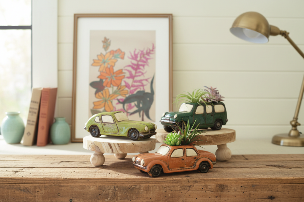 Vintage Car Ceramic Planter Lifestyle