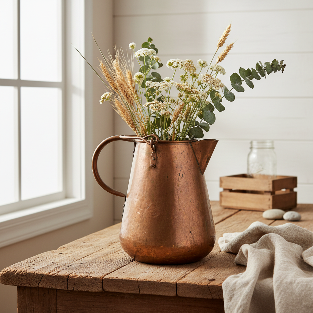 Vintage Copper Jug — Farmhouse Setting