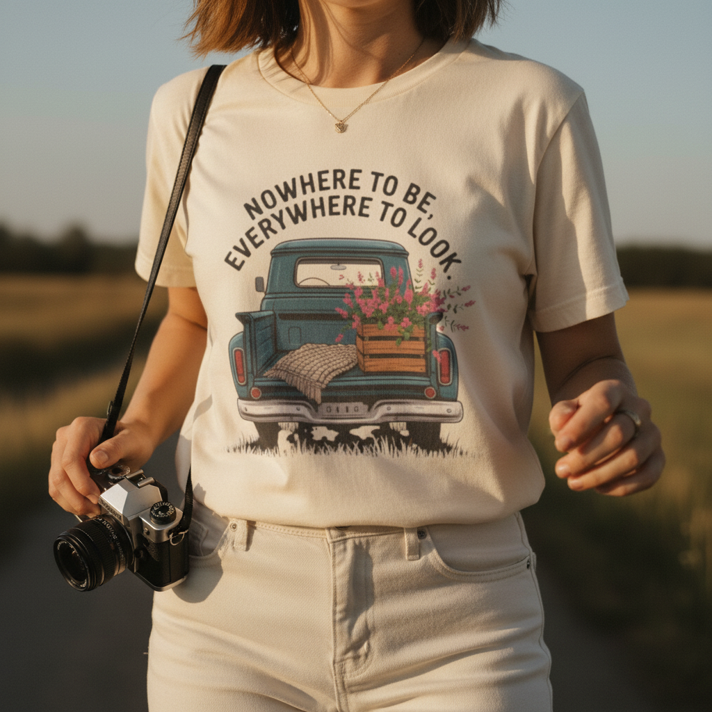 Vintage Truck Tee — Woman, Full Front Graphic, Tight Crop