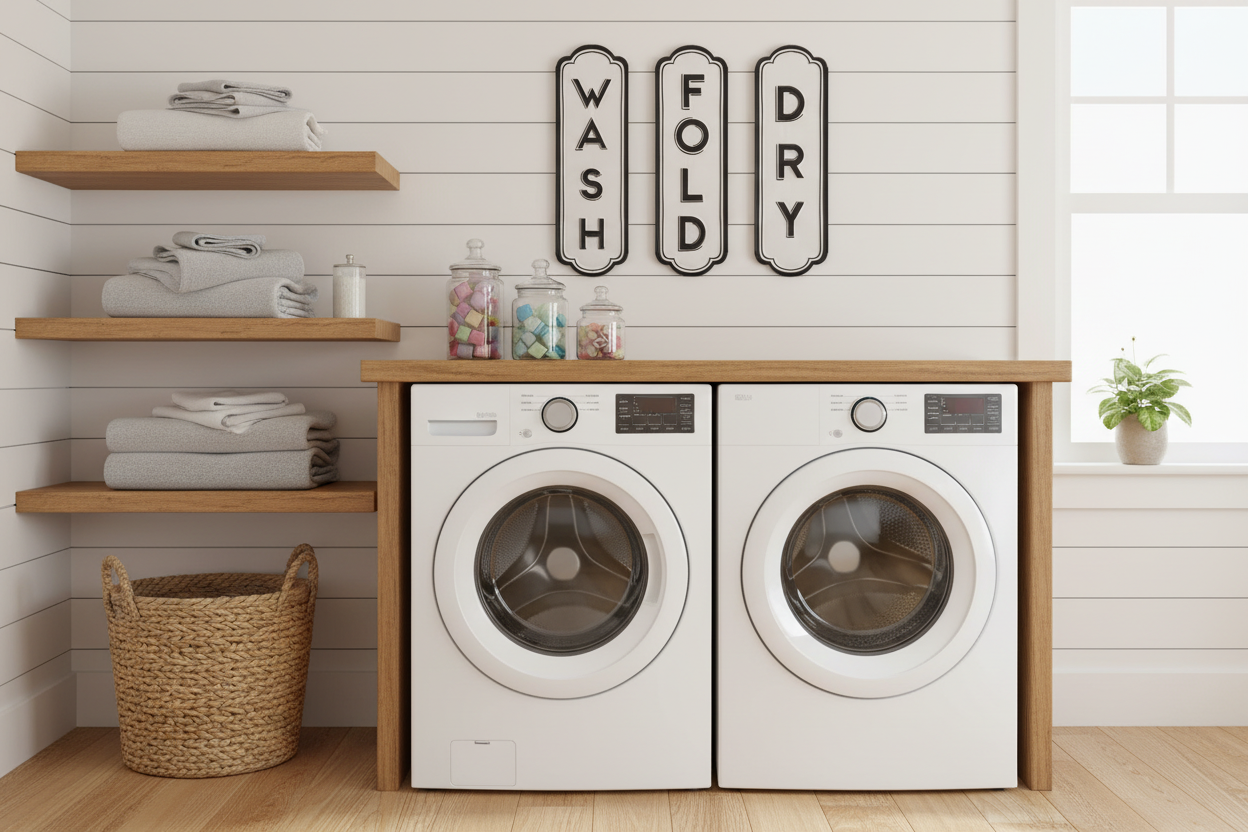 Wash Dry Fold Full Laundry Room Scene