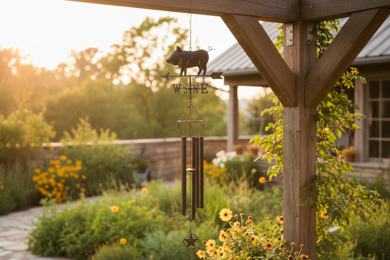 Weathervane Wind Chime - Iron Pig
