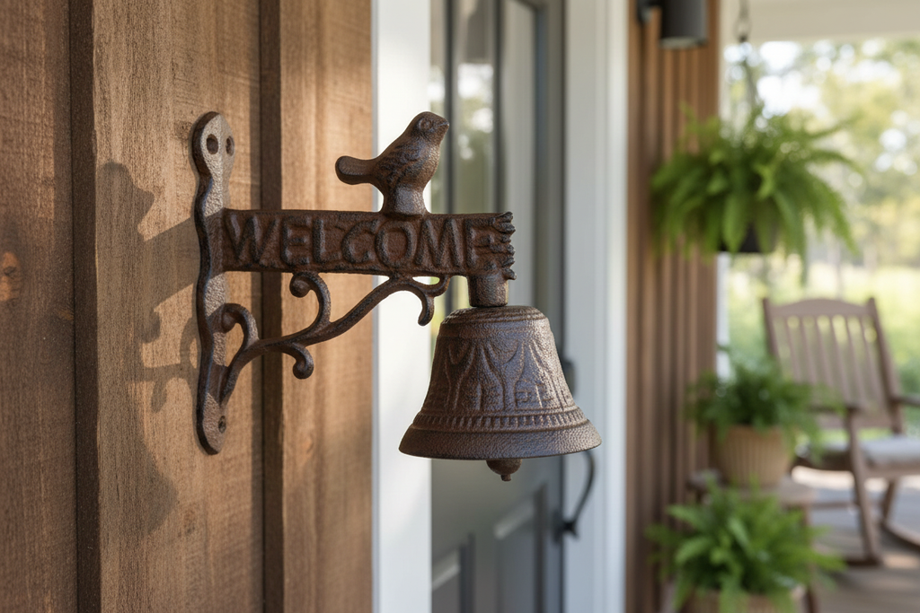 Welcome Sign Cast Iron Door Bell - Front and Center