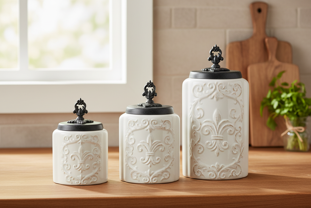 White Antique 3-Piece Kitchen Canister Set Lifestyle