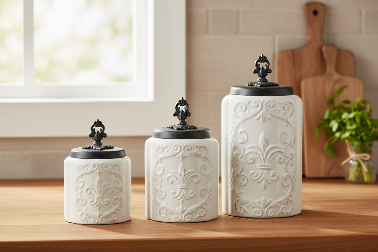 White Antique 3-Piece Kitchen Canister Set Lifestyle